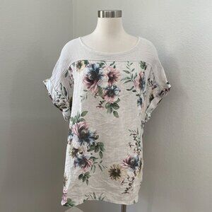 NEW Lungo L’Arno Womens Plus 2X 100% Linen Floral Tunic Top Short Sleeve Shirt